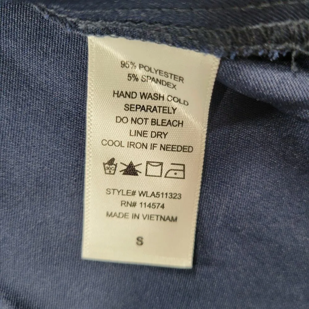 Pleione Womens Blouse S Navy Blue Satin Front Twist V-Neck Kimono 3/4 Sleeve - Image 8