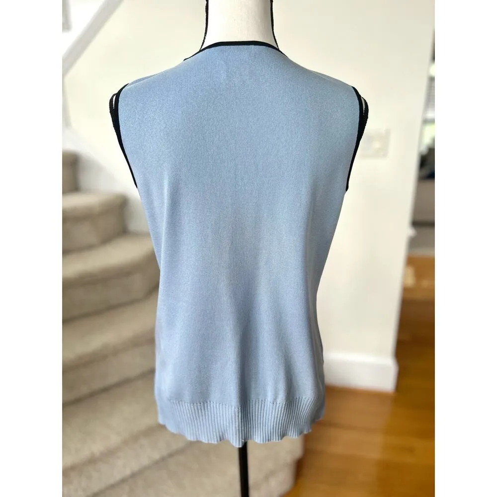 Exclusively Misook Light Blue Ribbed Panel Sleeveless Knit Tank - Image 3
