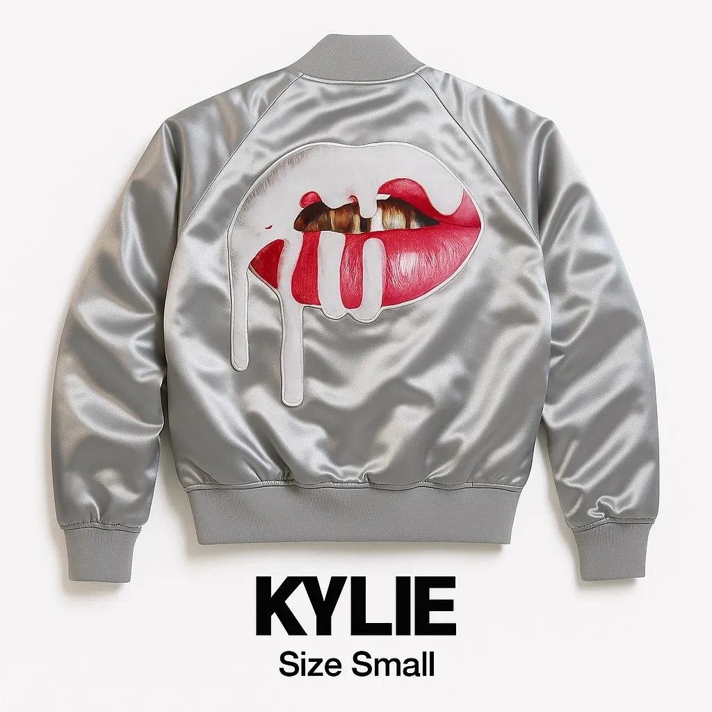 KYLIE Cosmetics Silver Satin Bomber Jacket - Image 2