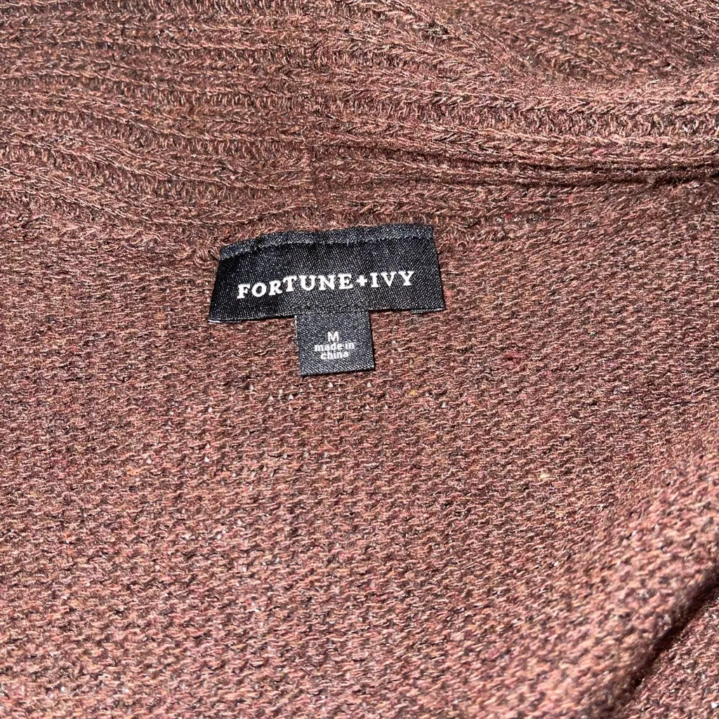 Fortune & Ivy brown cardigan sweater top tab button detail woman’s size medium - Image 6