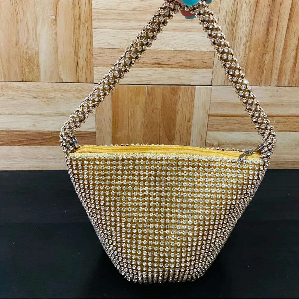 Sparkly Gold Rhinestone Mini Triangle Evening Wristlet Mini Bag - Image 4