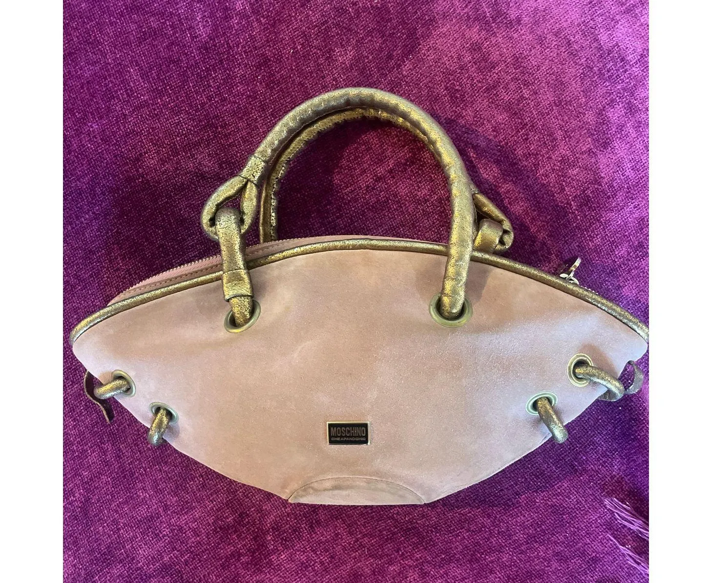 RARE Vintage Y2K MOSCHINO Cheap & Chic Suede Baguette Mini Bag Purse MAUVE - Image 3