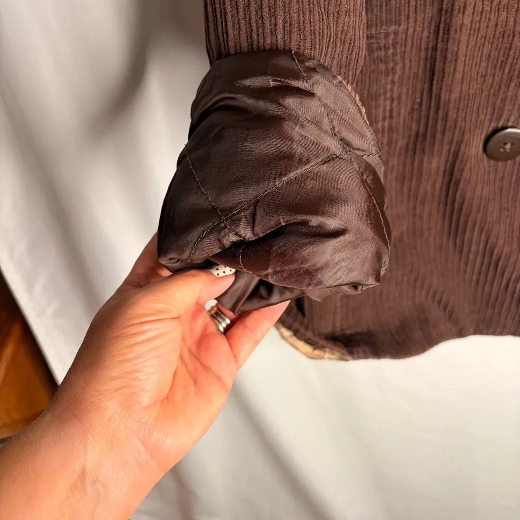 SONOMA Goods For Life Corduroy Hooded Jacket Brown Quilted Lined Winter Womens L - Image 7