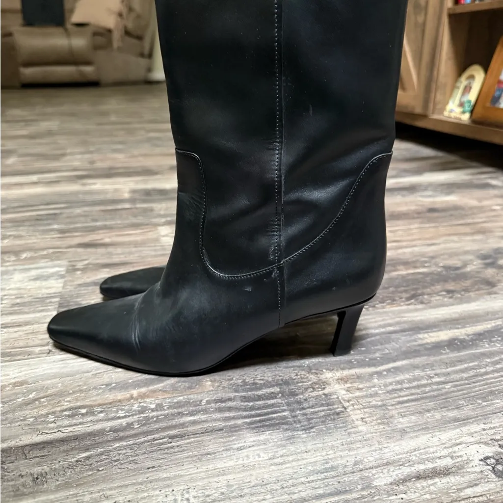 Mango Black Heeled Leather Boots - Image 5