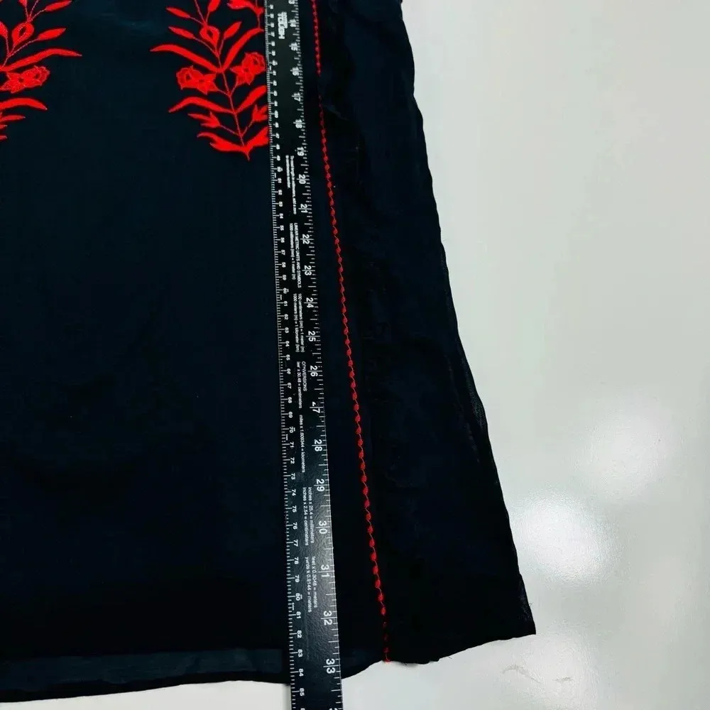 Zara Embroidered Dress‎ Floral Ruffle Trim Black Red Short Sleeve Size XS - Image 7