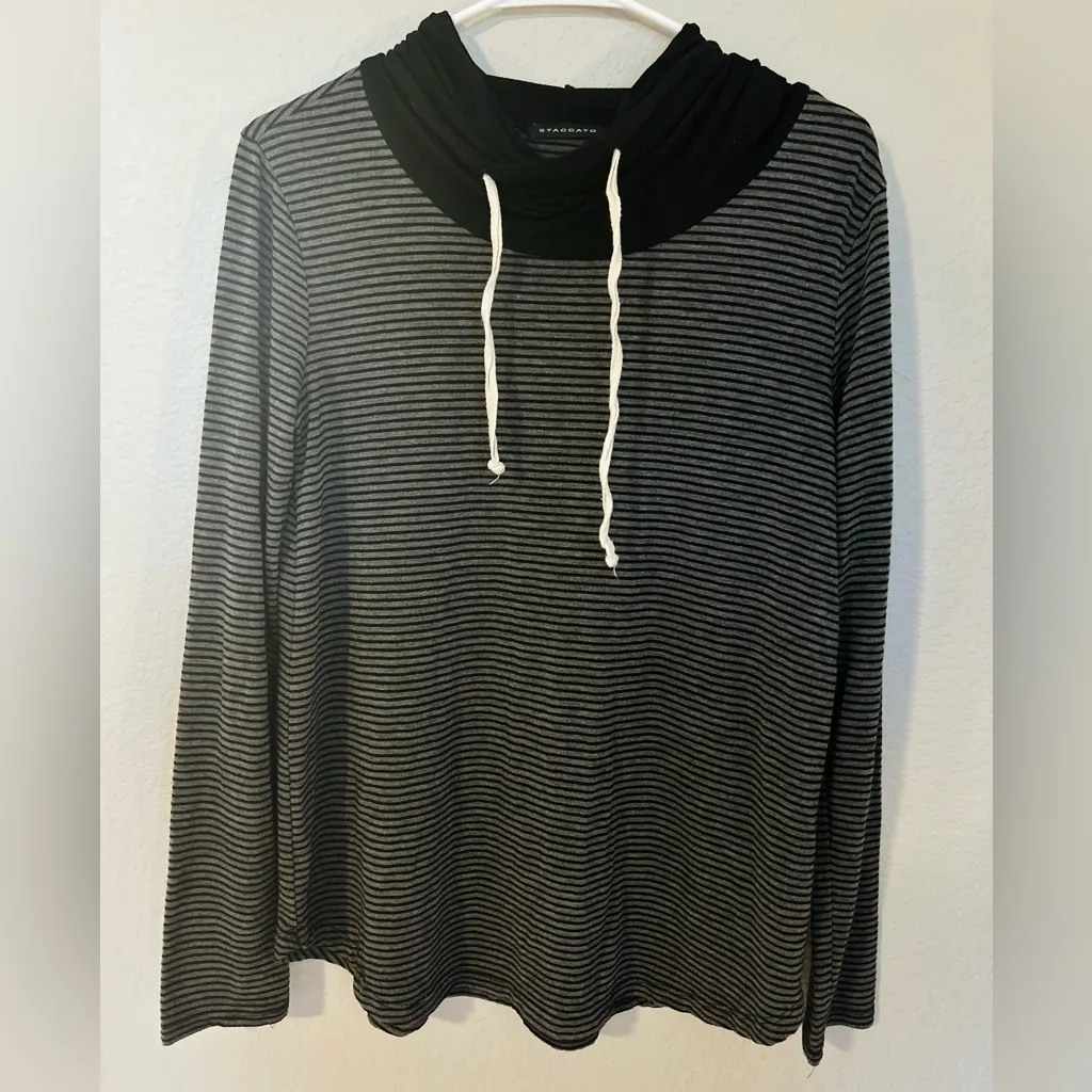 Staccato Striped Hoodie Top Elbow Patch Long Sleeve Pullover Women’s Size Medium - Image 5