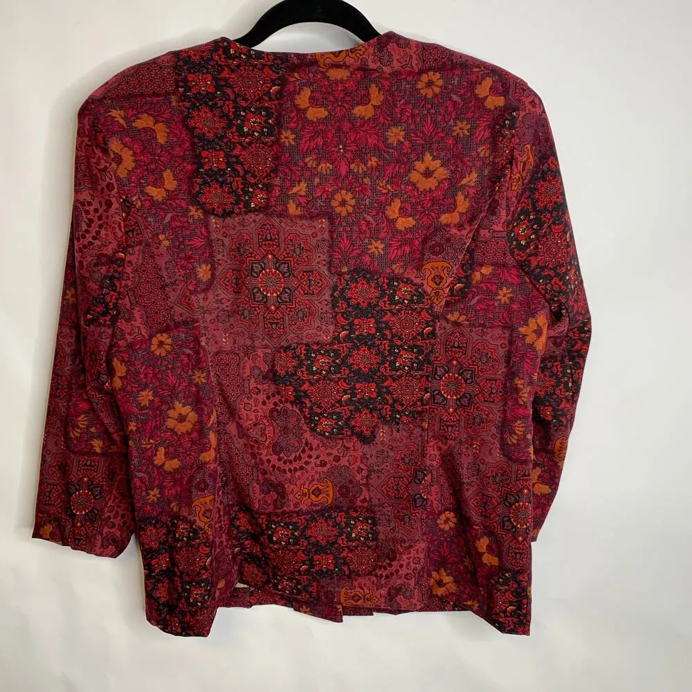 Vintage Paisley Pattern Sz Large Blazer Pink Red Black - Image 2