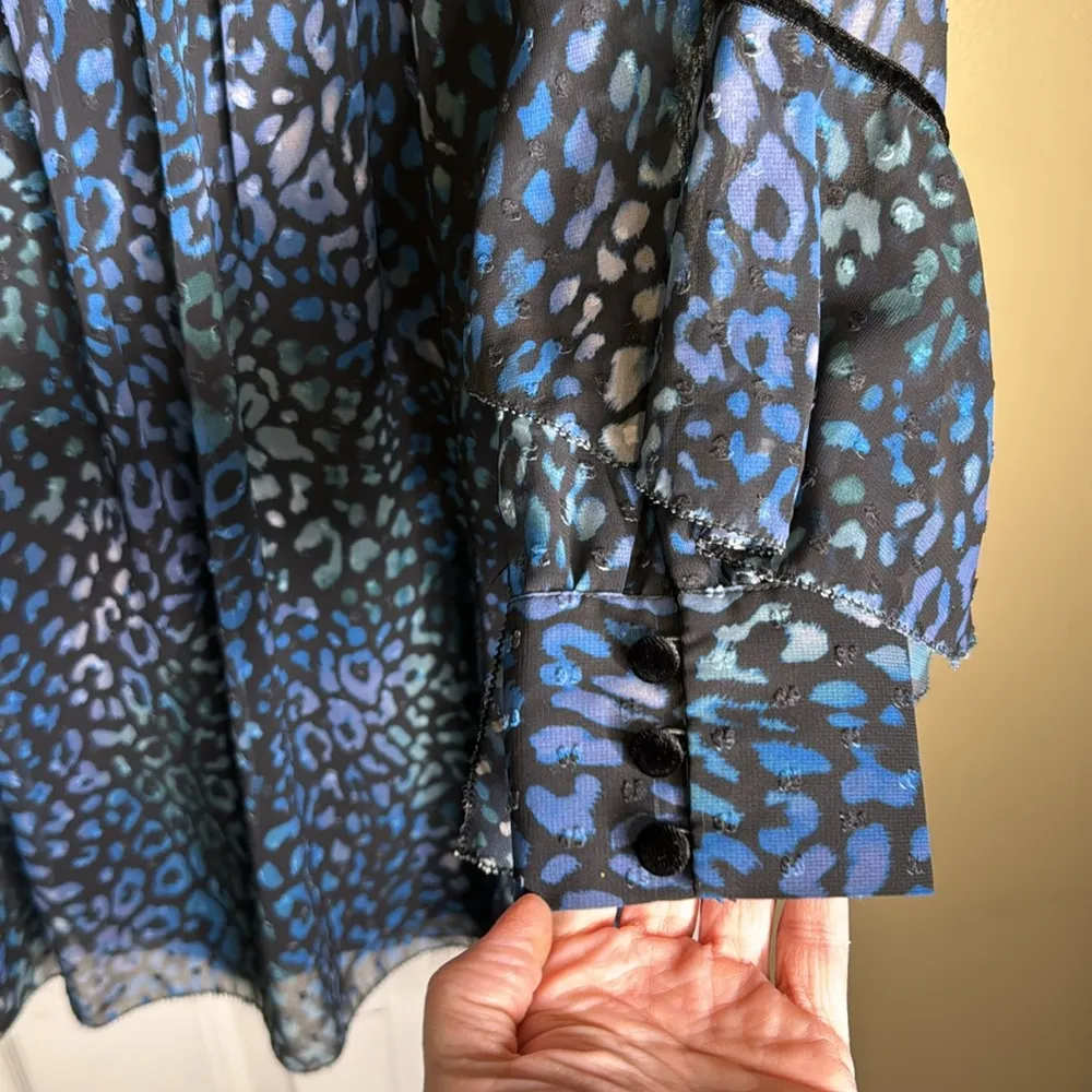 Laundry by Shelli Segal Black Blue Leopard Print Dress Size 10 - Image 3