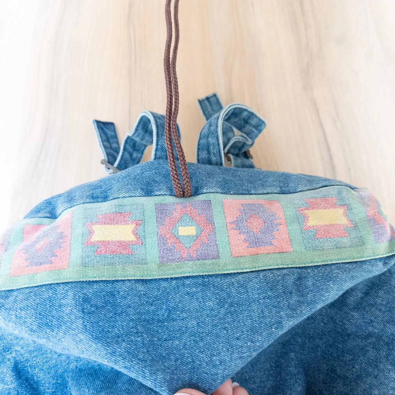 VTG Arizona Denim Backpack Southwestern Tribal Print Flap Top Casual Americana - Image 6