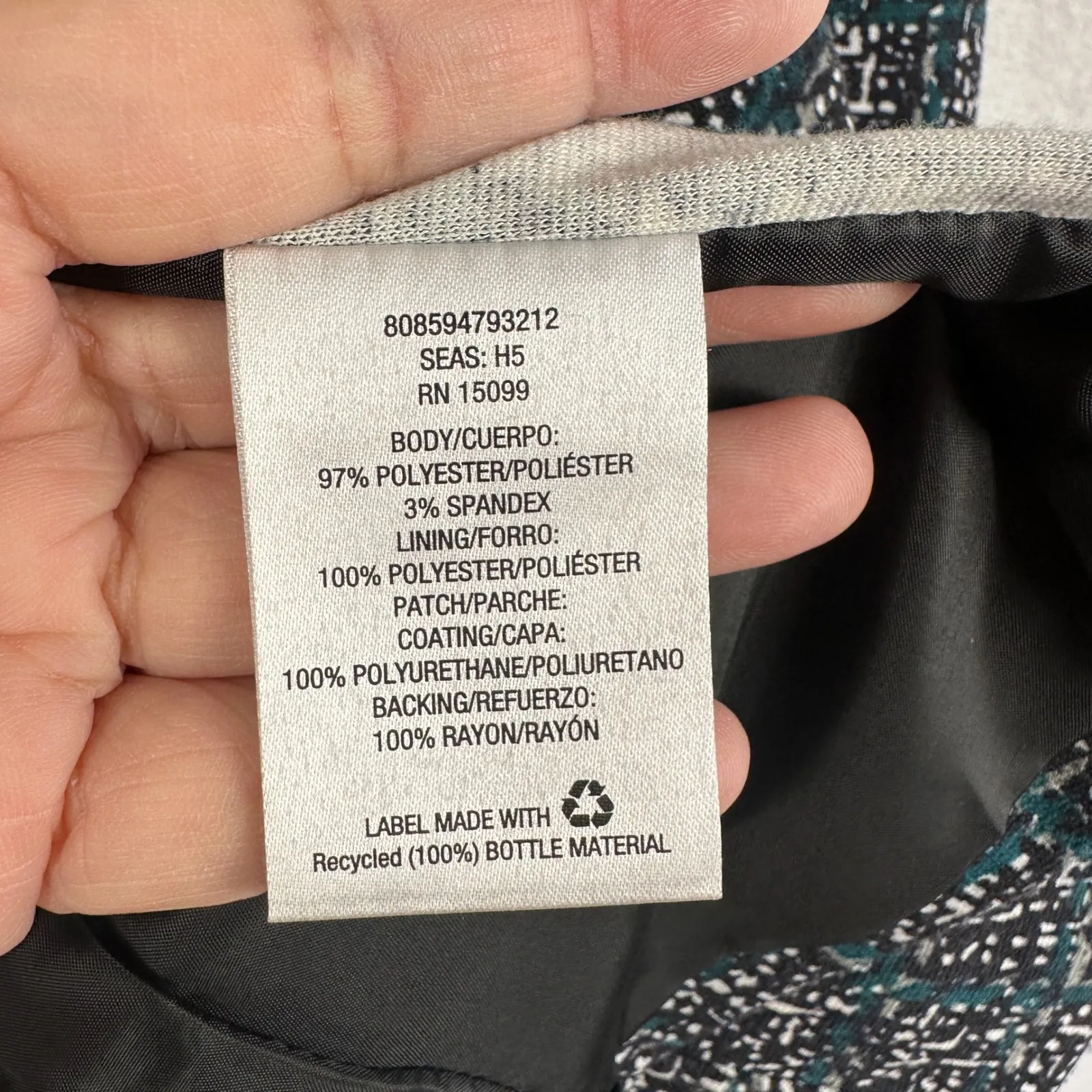 Covington Moto Jacket Blazer Women Small Faux Leather Trim‎ Textured Teal Plaid - Image 9