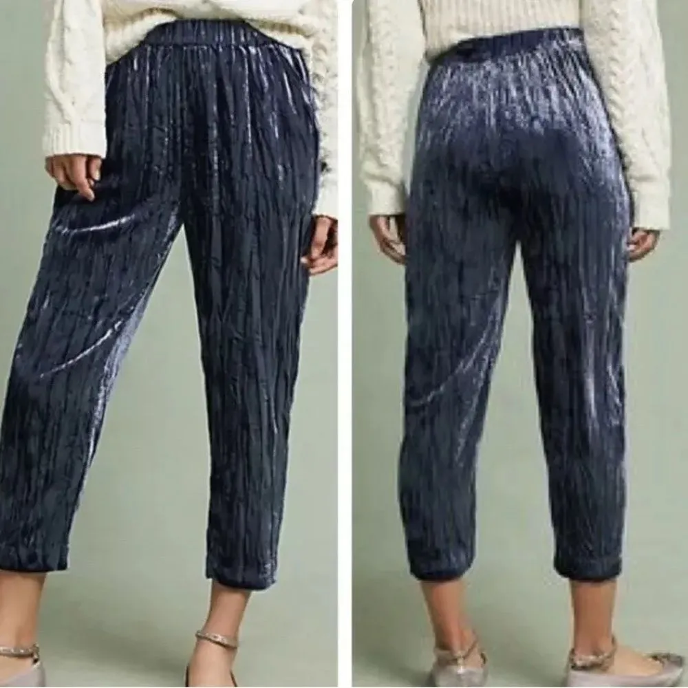 Anthropologie ett:twa Kinley Shale Blue Crushed Velvet Cropped Pants Size Medium - Image 12