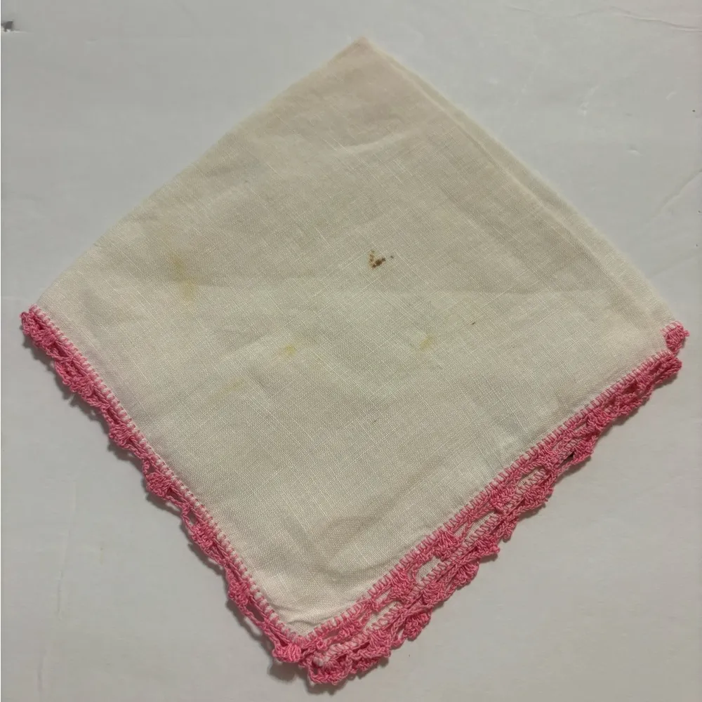 Pink Black Crocheted Butterfly Vintage Ladies Handkerchief 12”x12” - Image 2