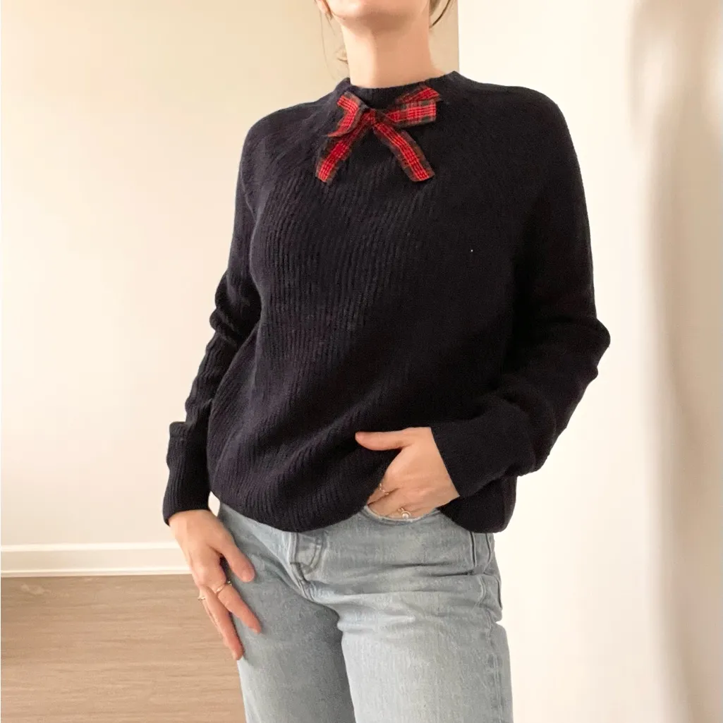 J.Crew Navy Blue Knit Bow Tie Sweater - Image 3