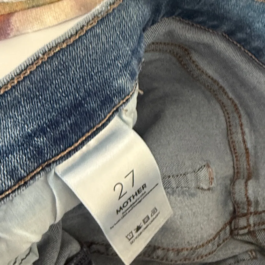 MOTHER Light Blue Cropped Jeans The Mid Rise Rider Flood Denim 27” Flawed - Image 7