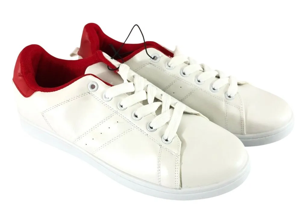 Twisted Womens Sneakers Faux Leather Lace Up White Red Low Top Size 9 - Image 1