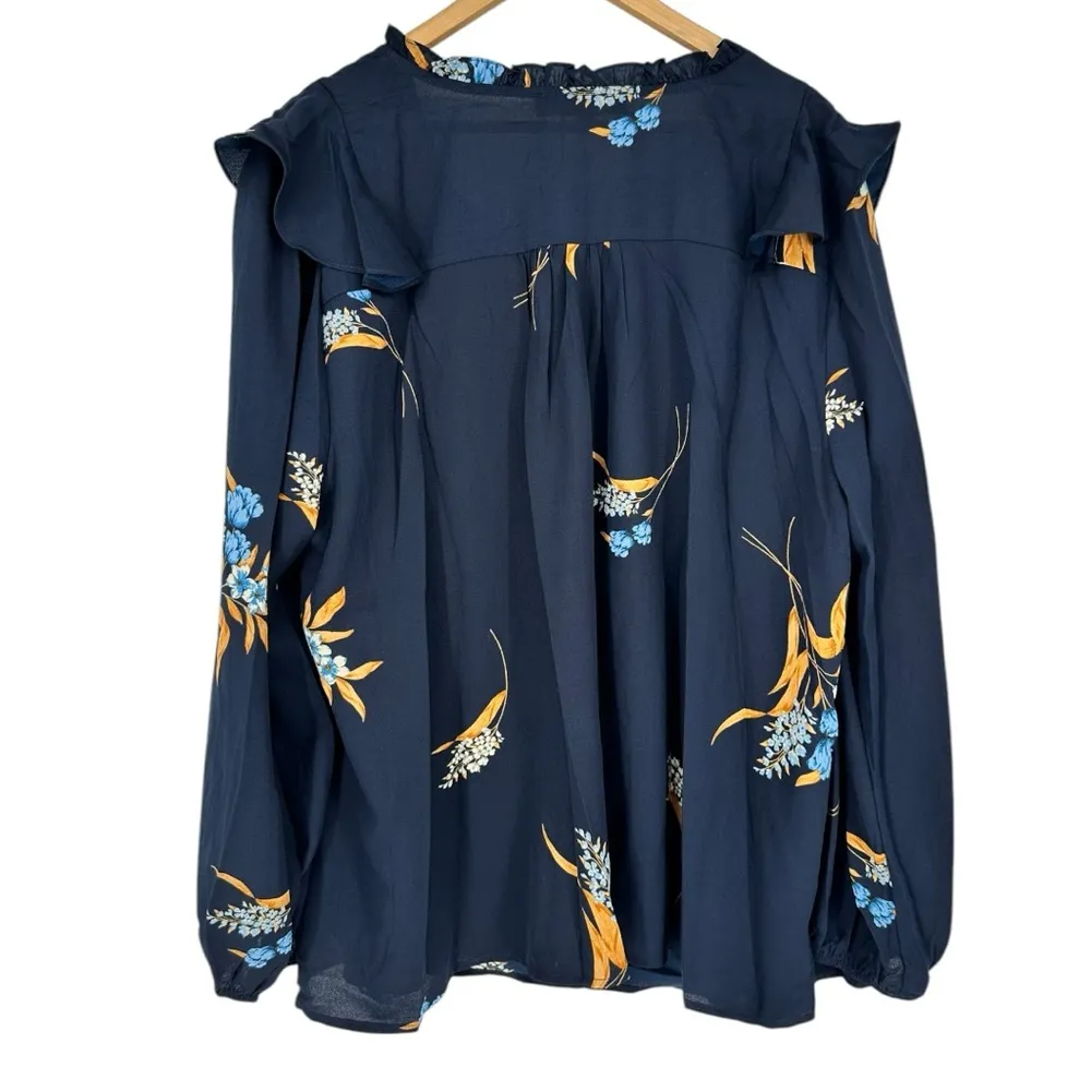 Sugarlips Dusk Bloom Floral Wilhem Ruffle Blouse size 3X Long Sleeve NWT Navy - Image 9