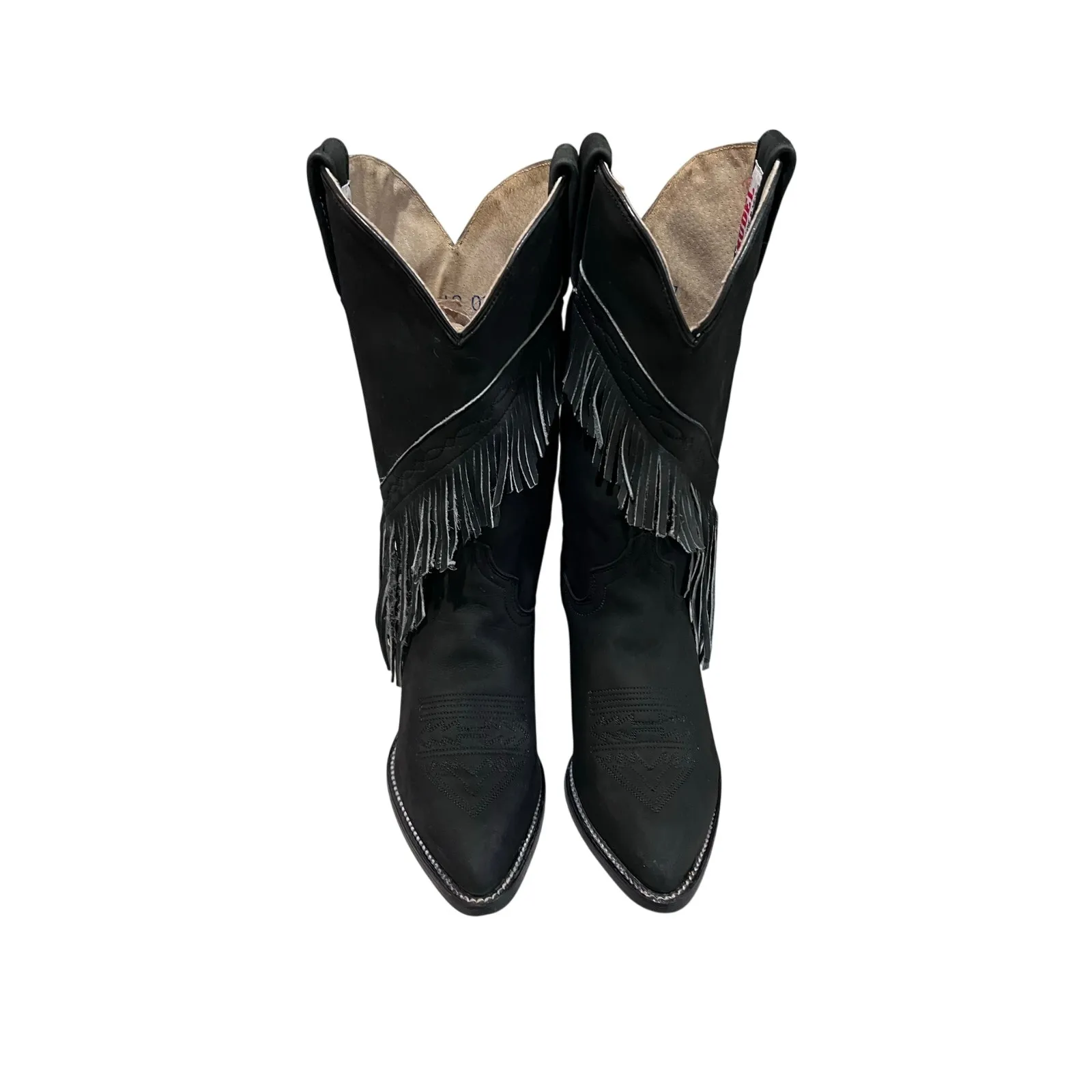 Rudel Black Leather Fringe Western Cowboy Boots Women’s 6.5 Handmade Mexico - Image 6