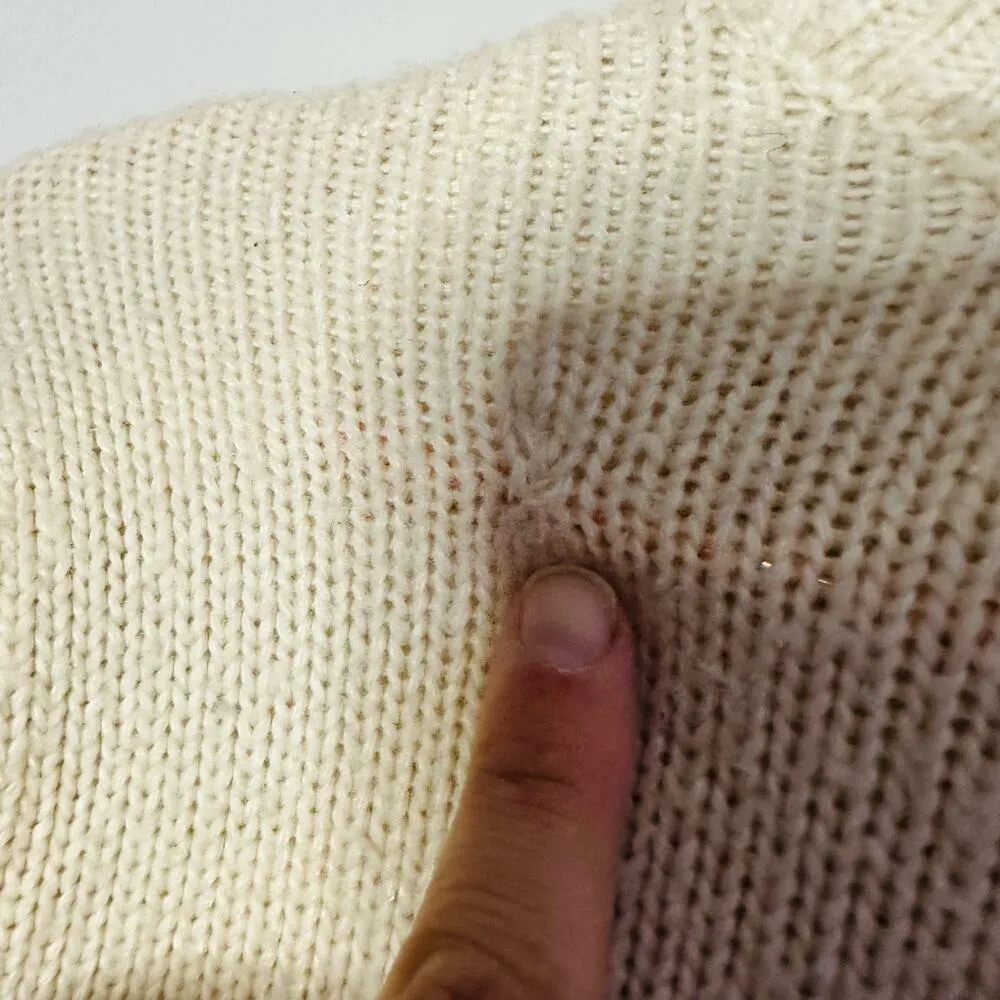 LOUNA Ivory Embroidered Puff Sleeve Floral Chunky Knit Sweater Size Small - Image 4