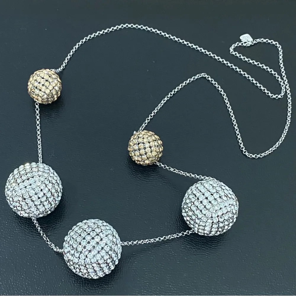 SWAROVSKI Signed Ladies PIN-UP Crystal Rhinestone Silver Gold Balls 30” Necklace - Image 3