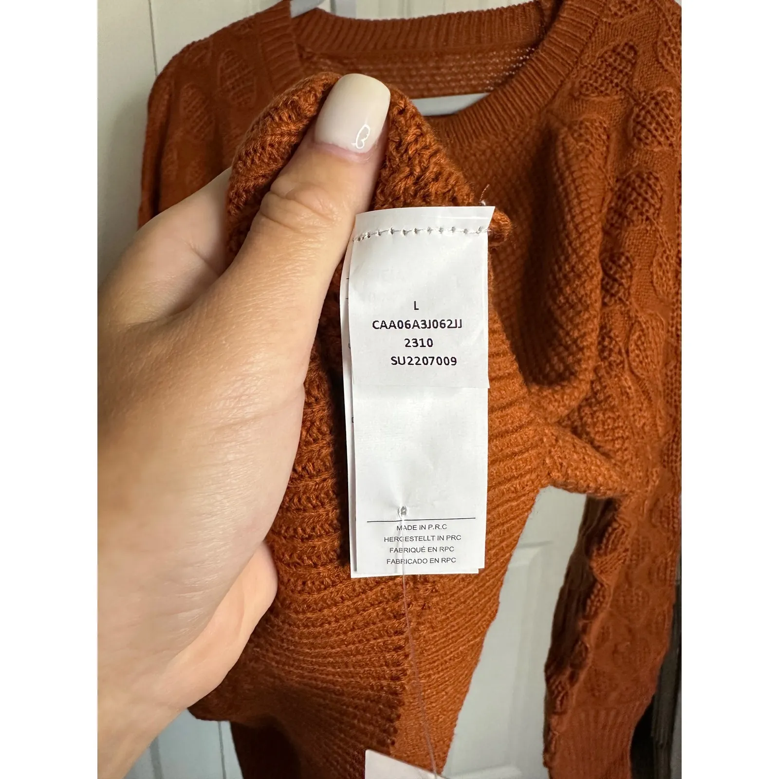 Cupshe Women's L Long Sleeve Knit‎ Sweater Pullover Copper Brown Textured - Image 3