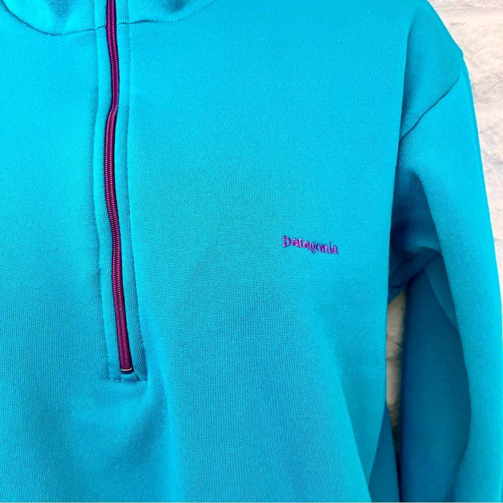 Vintage Patagonia Turquoise 1/4 Zip ‘Capilene’ Pullover Sweater, Size M - Image 2