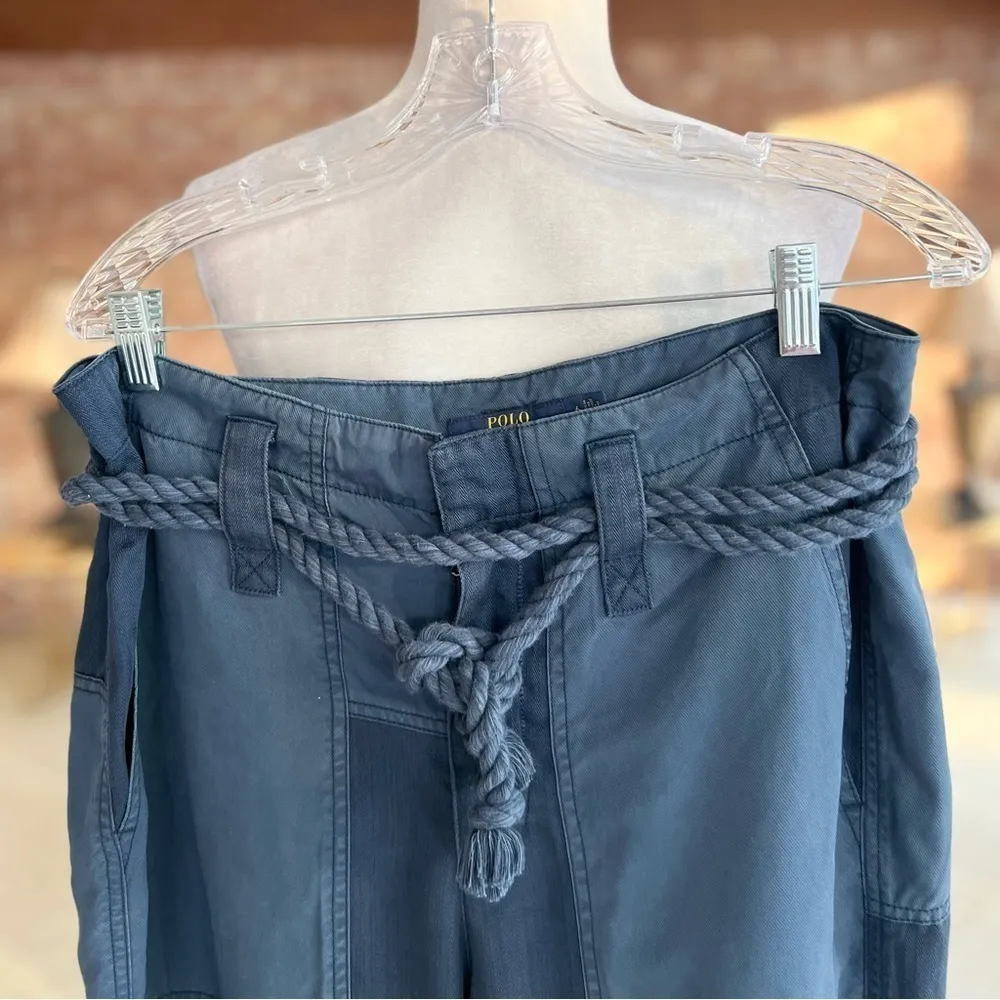 Polo by Ralph Lauren Pants Blue Patchwork High Rise Cropped Rope Belt 8 Nautical - Image 4