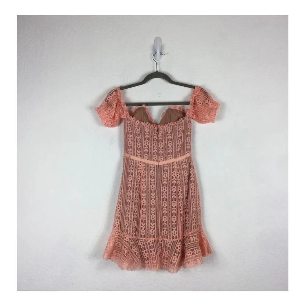 For Love & Lemons Peach Dakota Lace Off Shoulder Bustier Corset Dress Medium - Image 15
