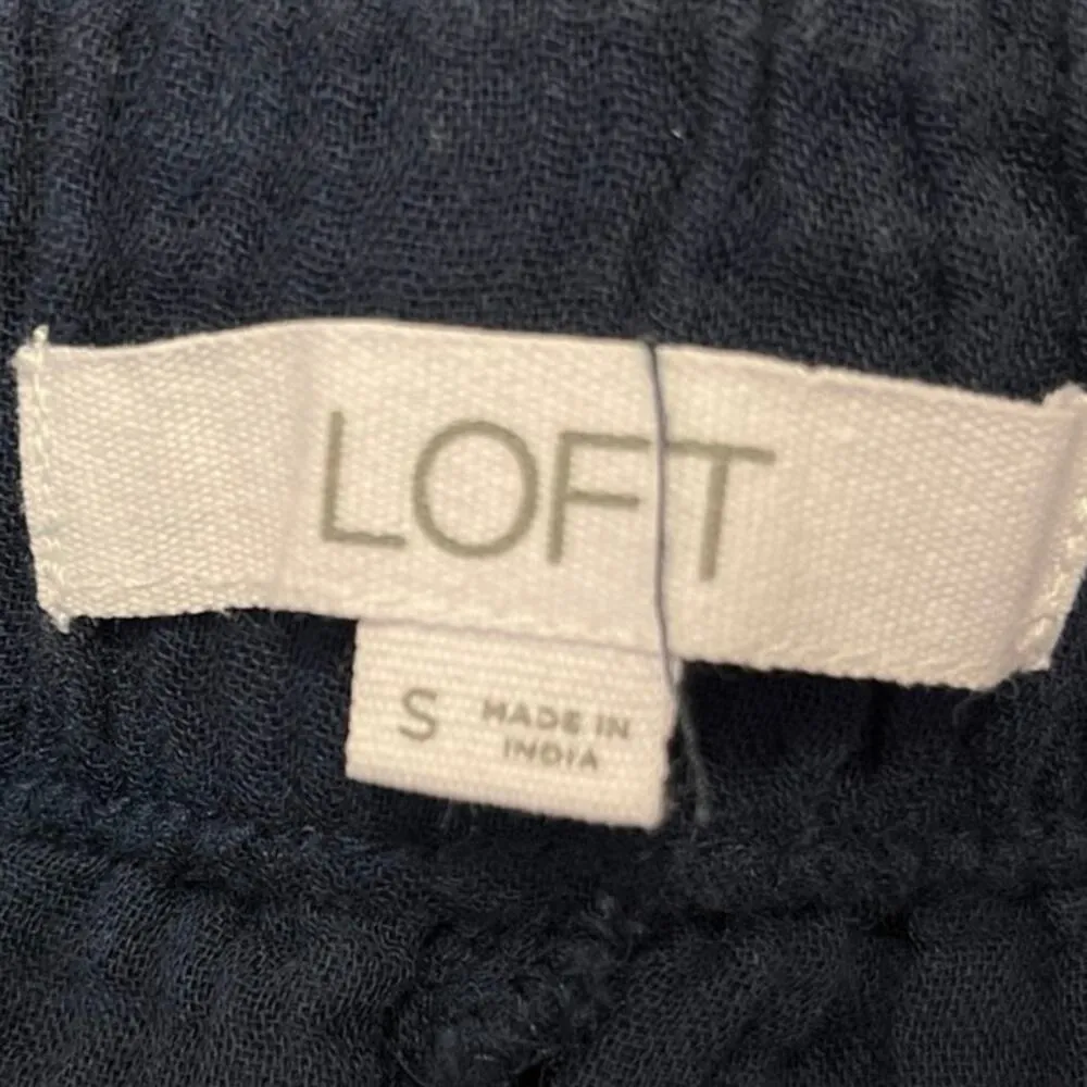 LOFT Women's Blue Straight Wide Leg High Waist Elastic Waist Trousers Pants S - Image 4