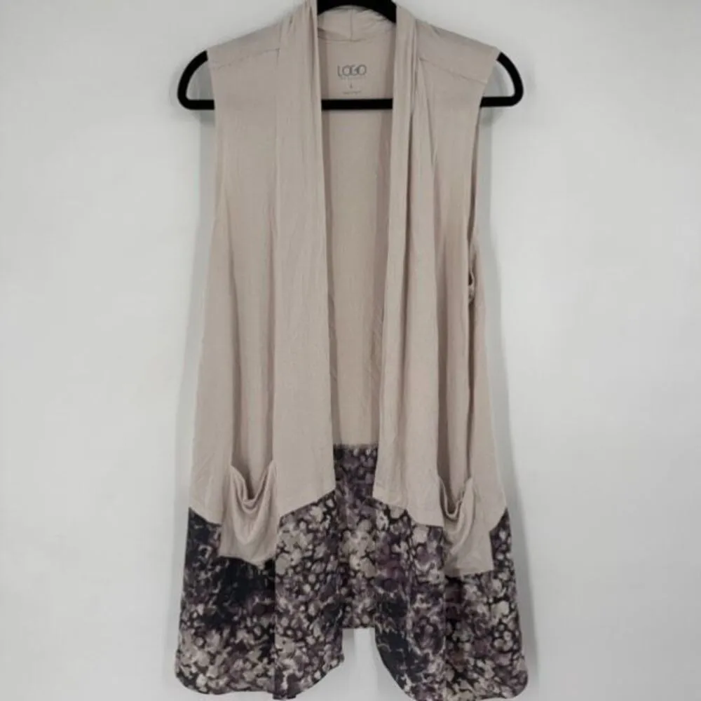 Logo Lori Goldstein Lagenlook sleeveless Cardigan Vest Large Purple Floral - Image 9