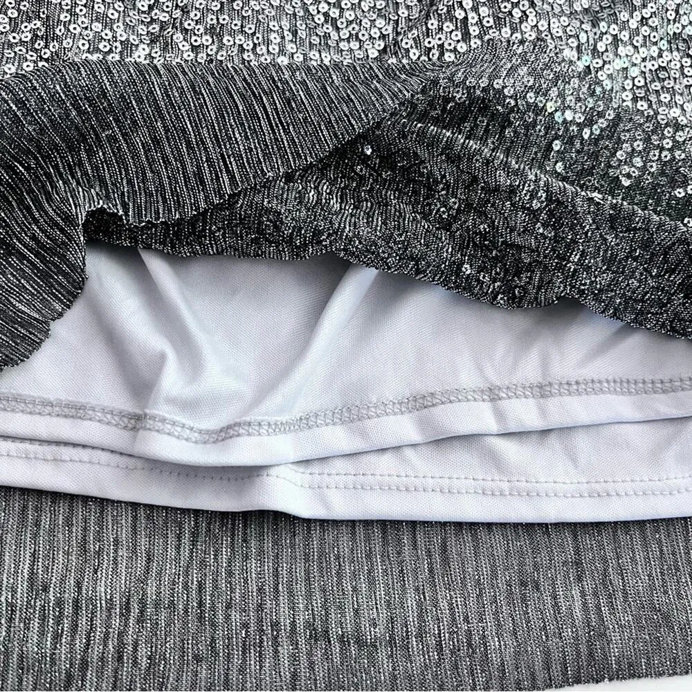 ZARA  long-sleeve semi sheer silver sparkly sequin crop top size Small - Image 9