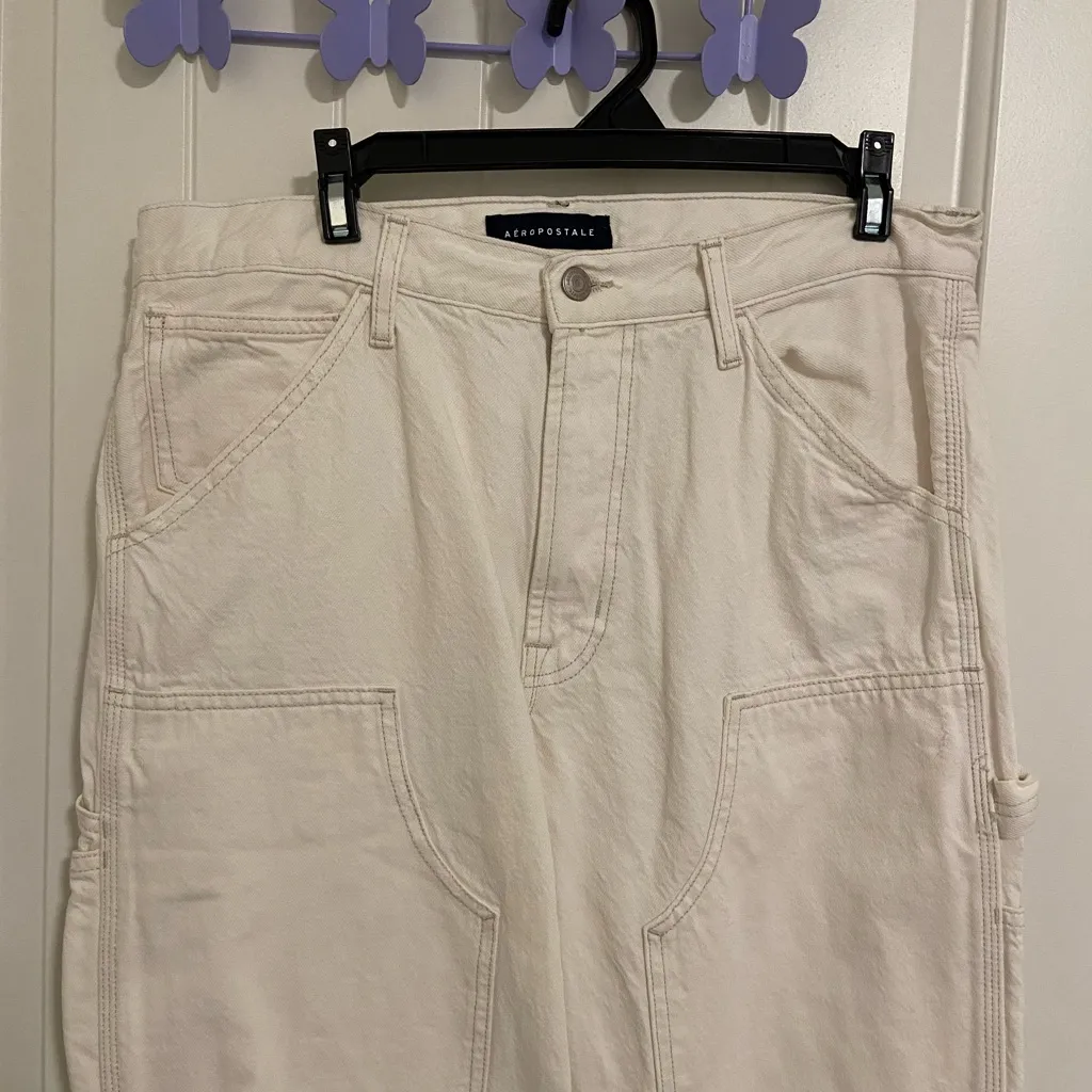 Aeropostale women’s carpenter white cream‎ loose fit relaxed jeans size 32/32 - Image 2