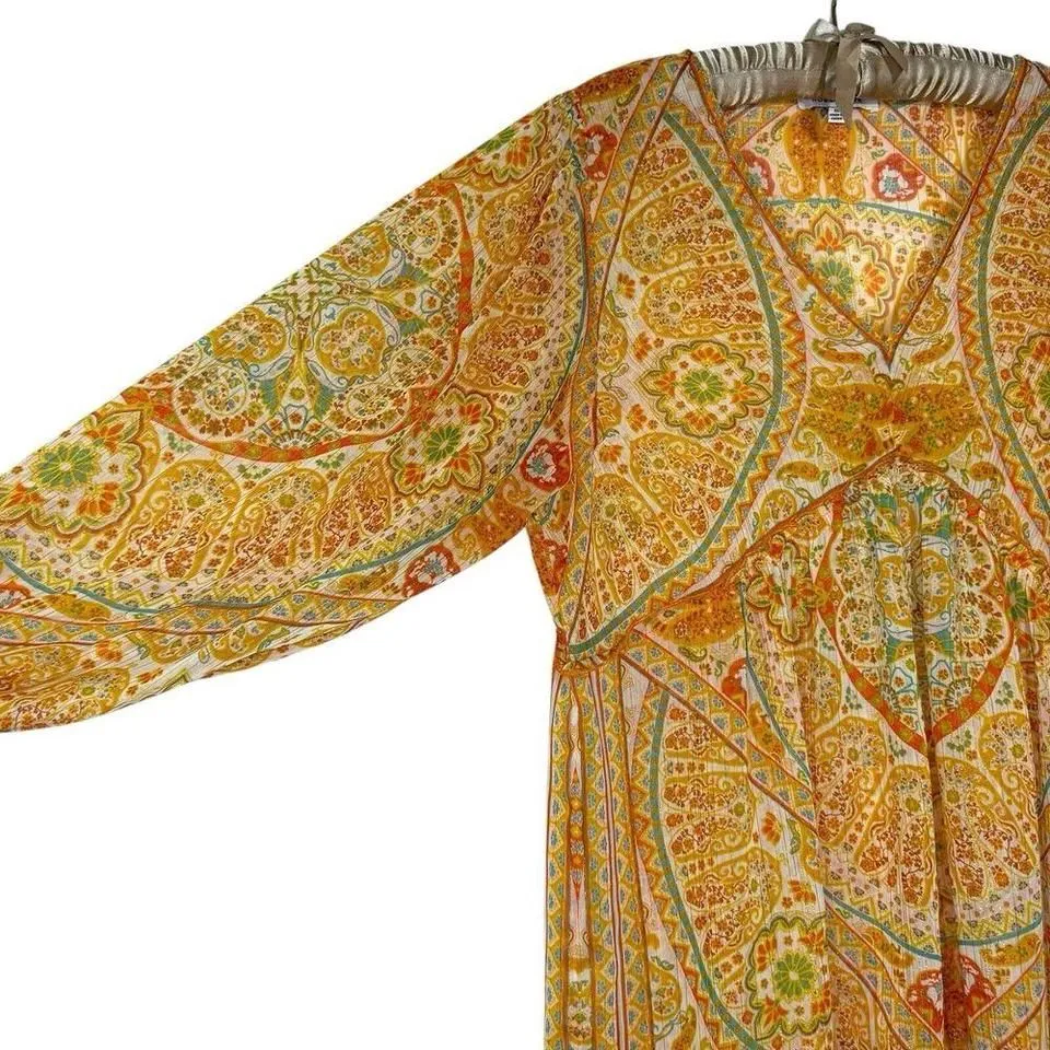 Rose + Olive Blouse XL Babydoll Boho Peasant‎ Gypsy Floral Puff Sleeve Tunic Top - Image 4