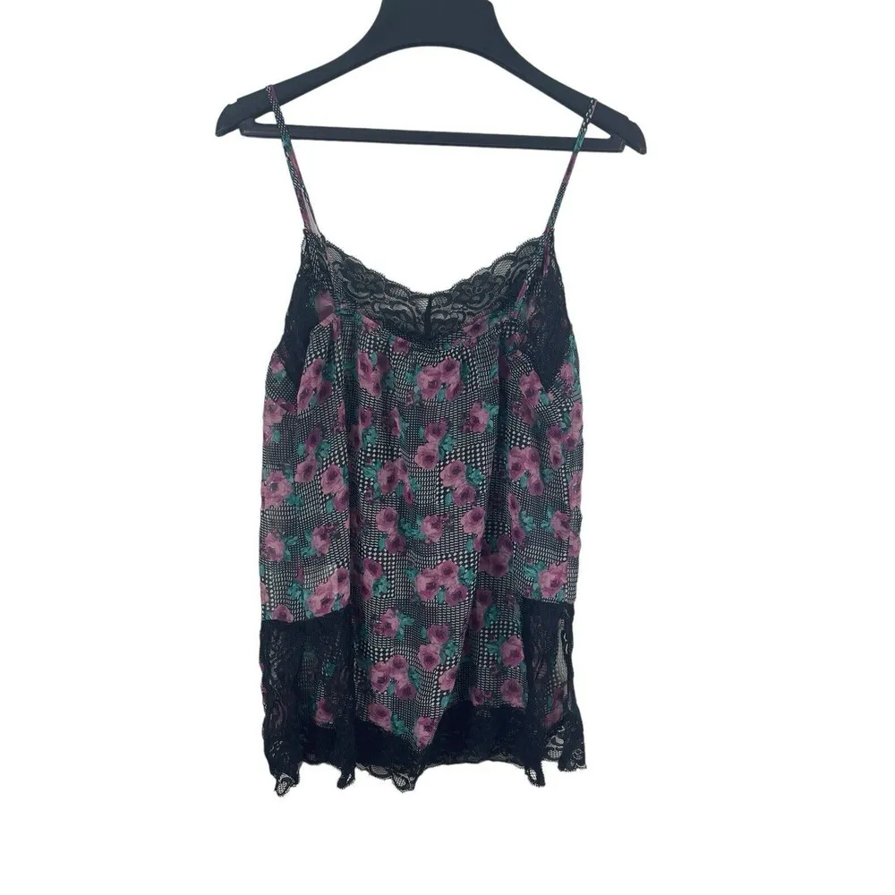Metaphor Sheer Black Pink Floral Lace Trim 90s Y2K Cami Slip Top S NWT - Image 3