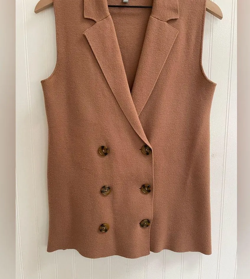 MARLED Double Breasted Knit Sleeveless Sweater Vest Suiting Menswear Size S Tan - Image 8
