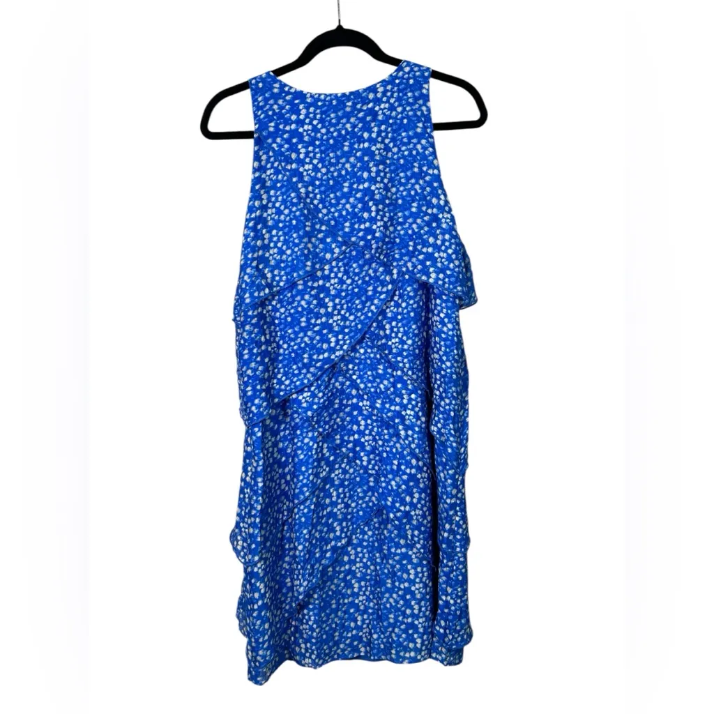 Ann Taylor Women’s Silk Blue Dot Ruffle Tiered Zip Dress Short Knee Length Sz 10 - Image 3