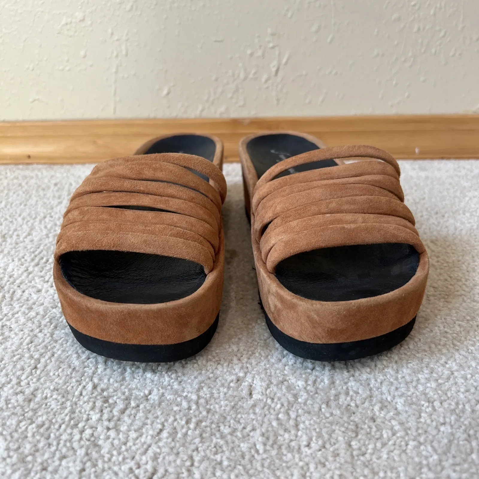 Free People‎ Womens Brown Wedge Slide Platform Sandals Size 38 US 7.5 Suede Boho - Image 2