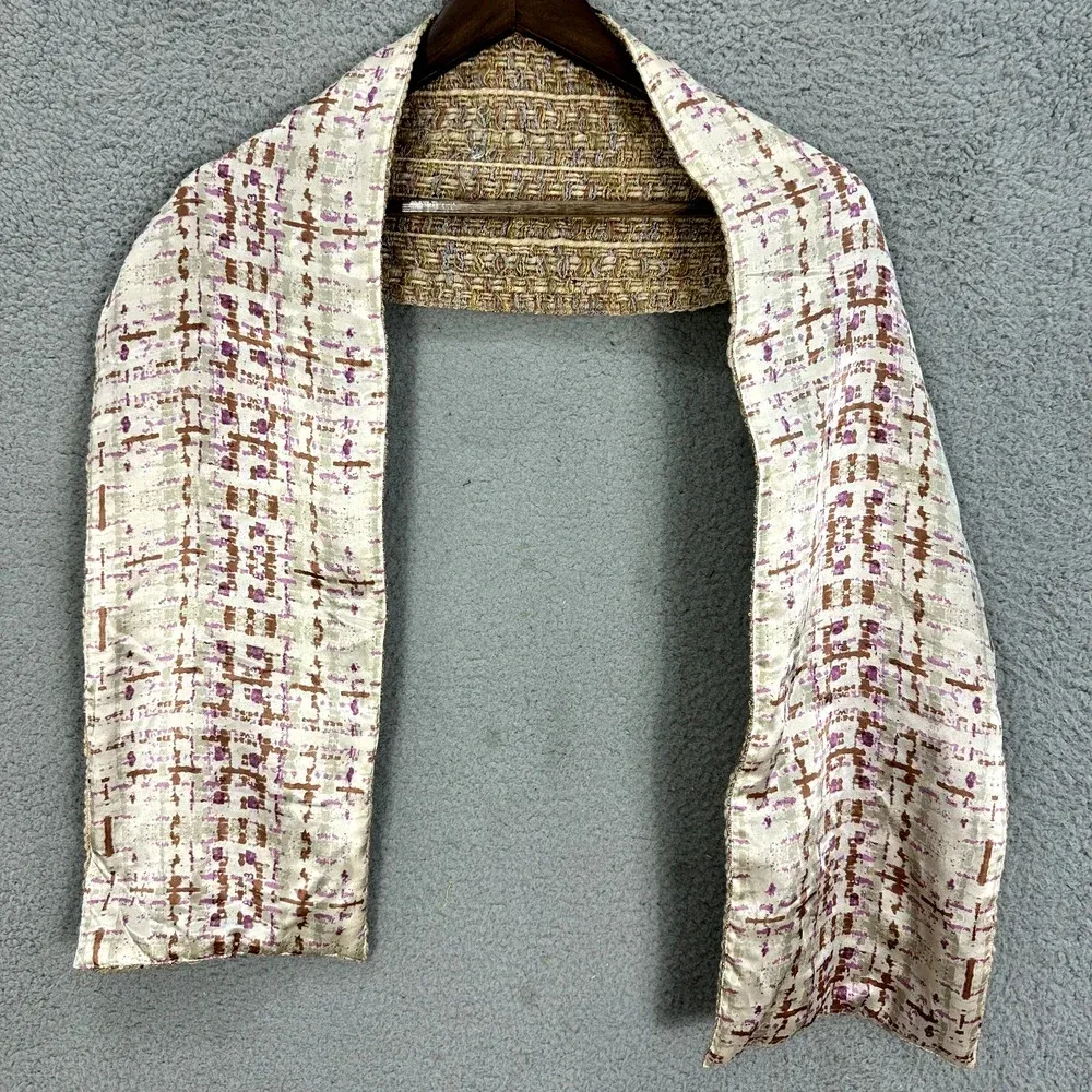 Amet & ladoue Scarf Floral‎ Mixed Media Silk Blend 3D Rosette Embroidered Boho Tan - Image 2