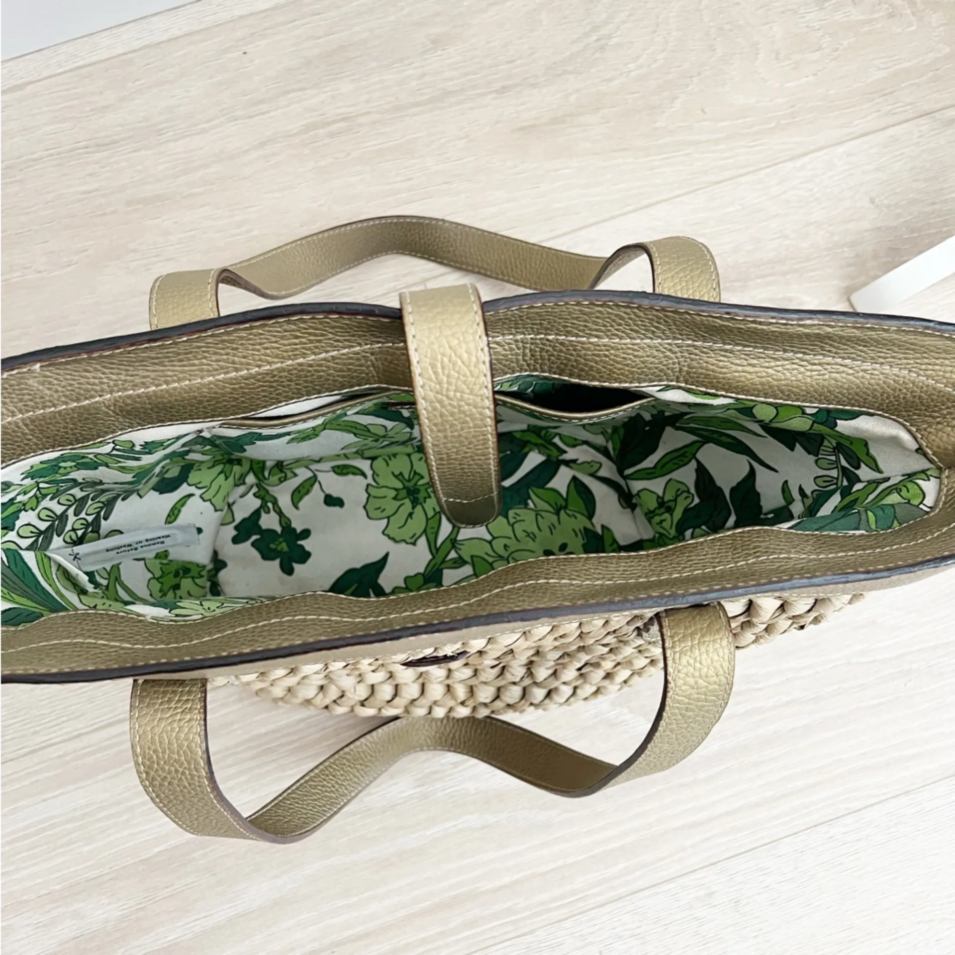 J. Crew Straw Bag with Gold Leather - Image 6