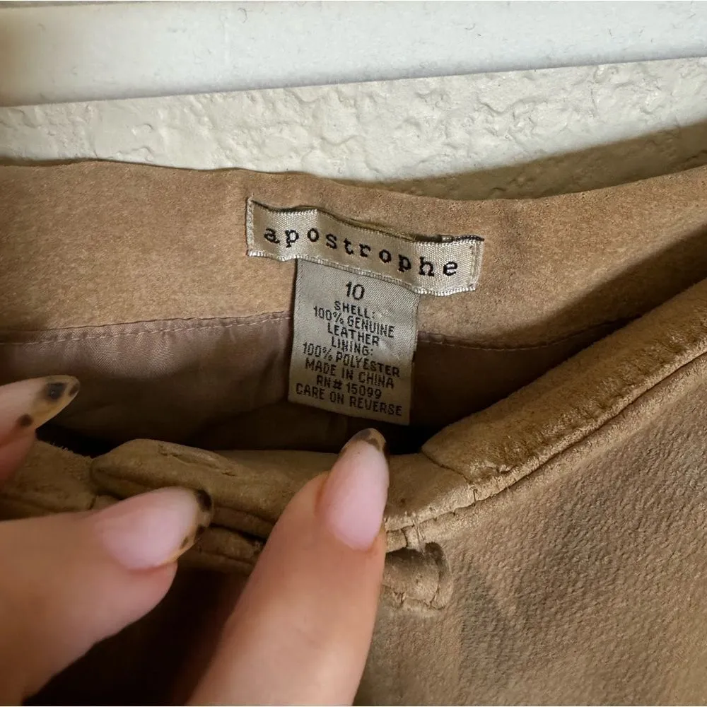 Vintage 90s Y2K Low Waisted Suede Leather Boot Cut Pants in Tan Sz 10‎ - Image 8