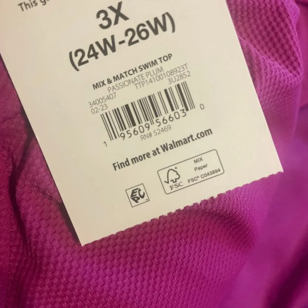 Time & Tru Bikini Top 3X 24w-26w Plum Purple Swimwear Vacation Beach Pool - Image 7