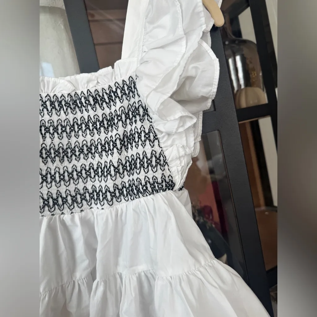 En Saison smocked shay top ruffles tiered flutter poplin square neck babydoll White - Image 7