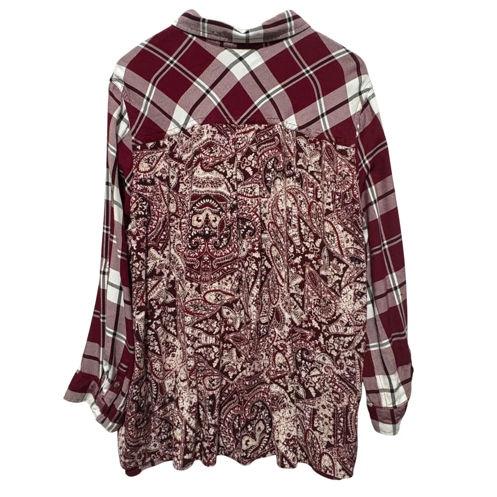 Catherines Womens Tunic Top 2X Red Plaid Paisley Mixed Print Whimsy Boho Western - Image 3