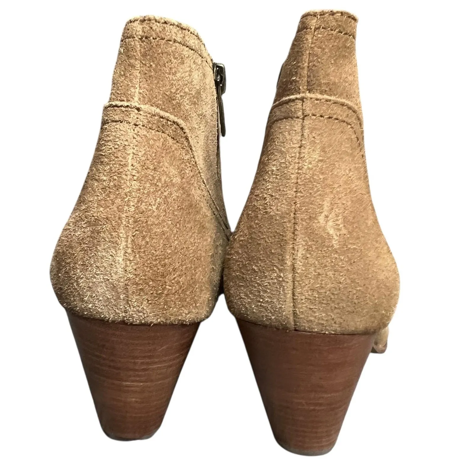 Frye Reina Ankle Boots 10 Cognac Suede Western Ankle Zip Stacked Heel Booties - Image 9