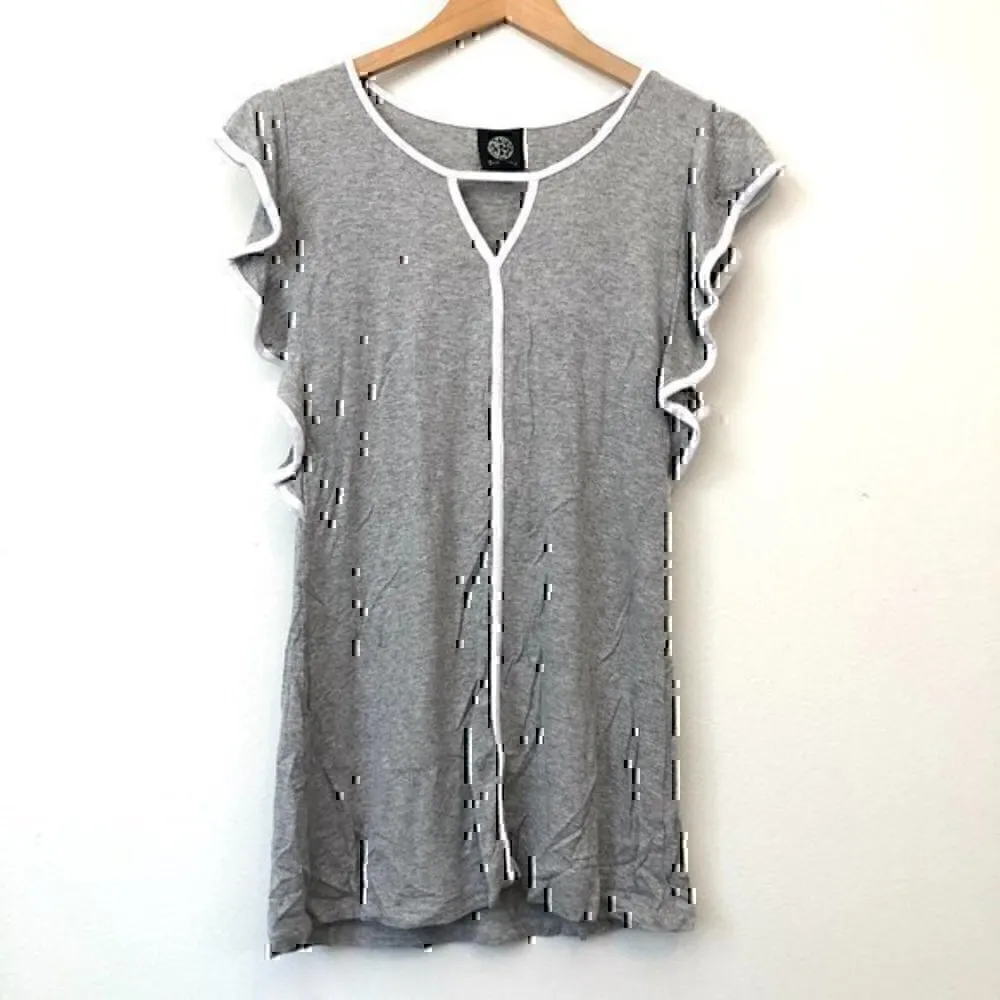 BOBEAU Solid Gray White Keyhole Cutout Short Flutter Sleeve Blouse Top Small S - Image 3