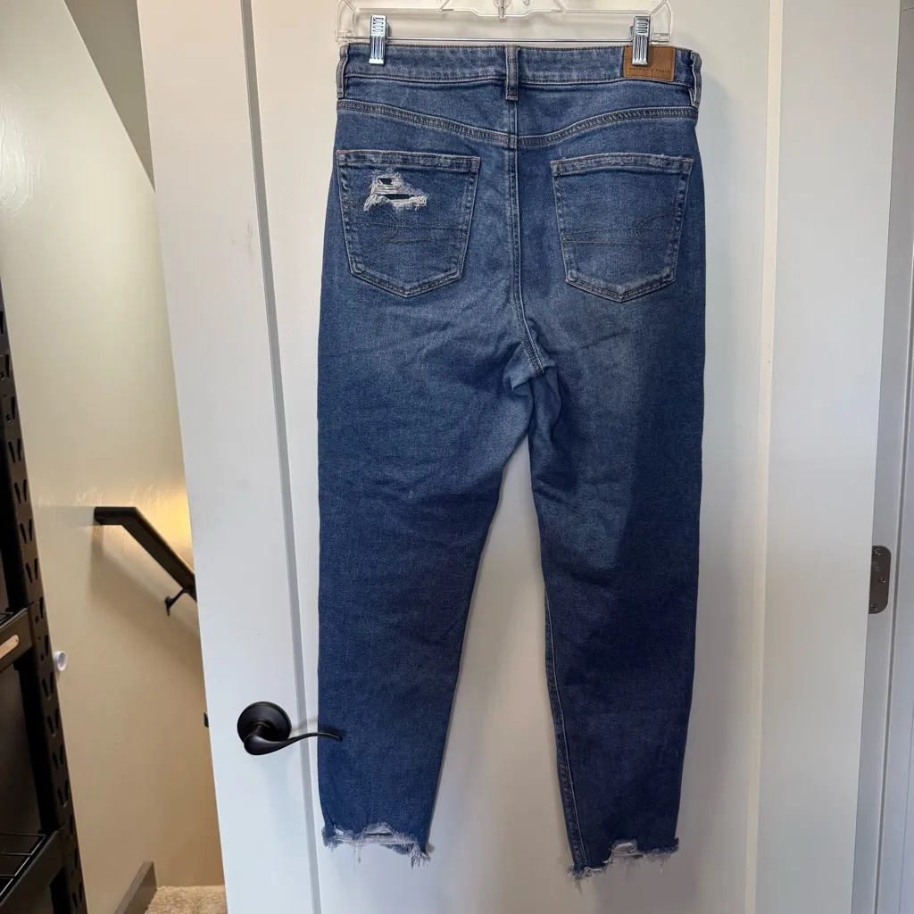 American Eagle Stretch Mom Jean Distressed Cutoff Ankle‎ Cropped High Waist Jean - Image 3