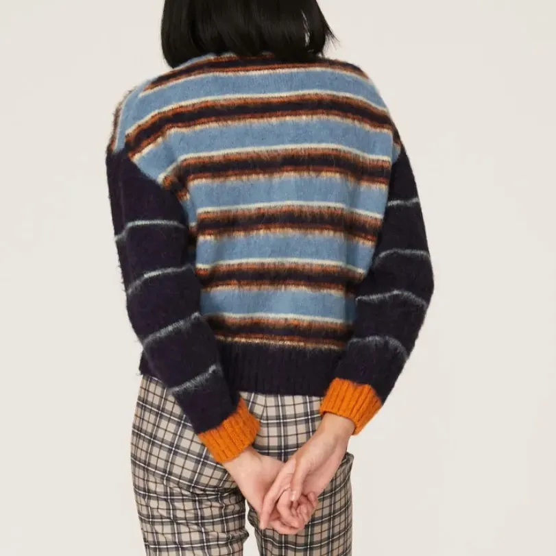 Stine Goya Ash Navy Striped Fluffy Knit Cardigan Blue - Image 9