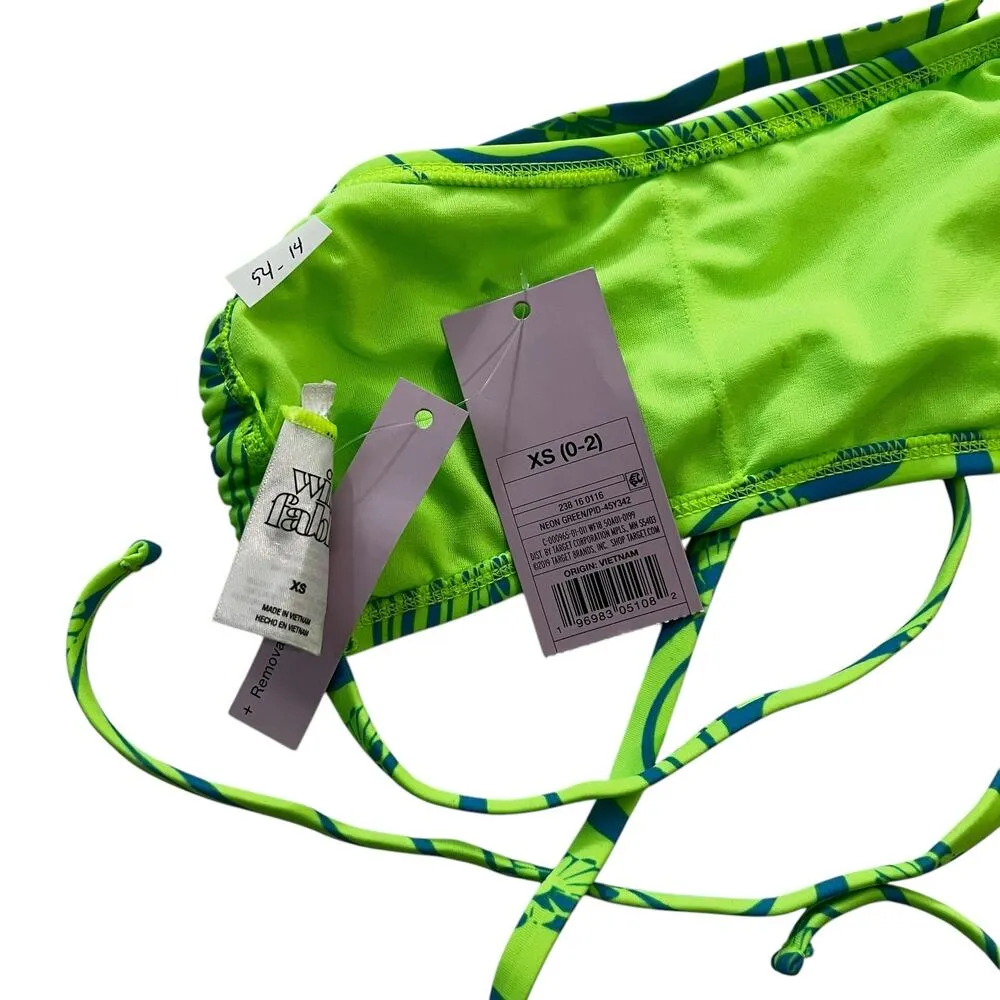 Wild Fable Neon Green Swirl Drawstring Bikini Top Women Swimsuit XS NWT | 54-14 - Image 3