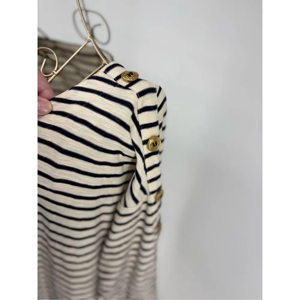 SOFT SURROUNDINGS Women's Cream Left Bank Nautical Striped Cotton Dress Size M - Image 7
