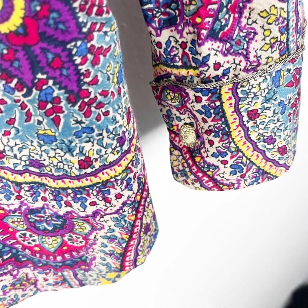 TALBOTS 100% Cotton Paisley Print Long Sleeves Accent Button Blouse Size 12 - Image 8