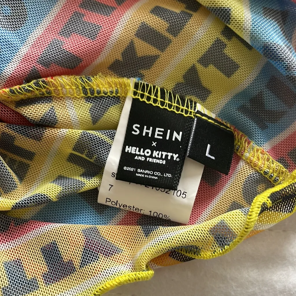 SHEIN X Hello Kitty and Friends Colorful Letter Graphic Lettuce Trim Sheer Top - Image 8